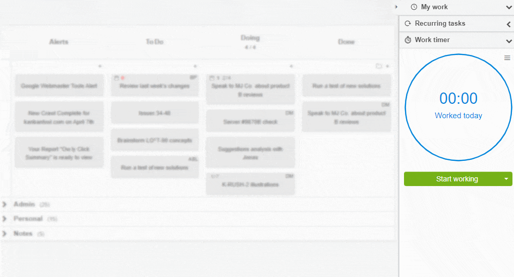 Kanban Tool's Work Timer Power-Up