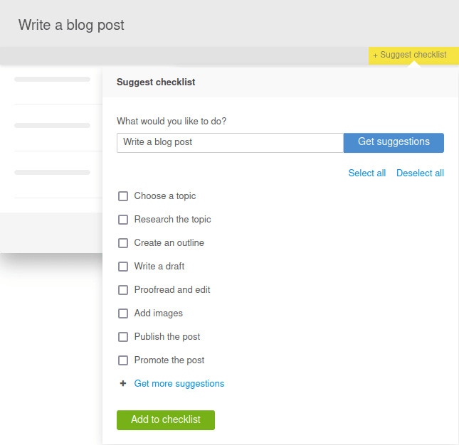 AI Assistant - Checklist suggestions