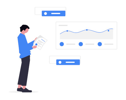 Align flow and structure A man observes analytical charts