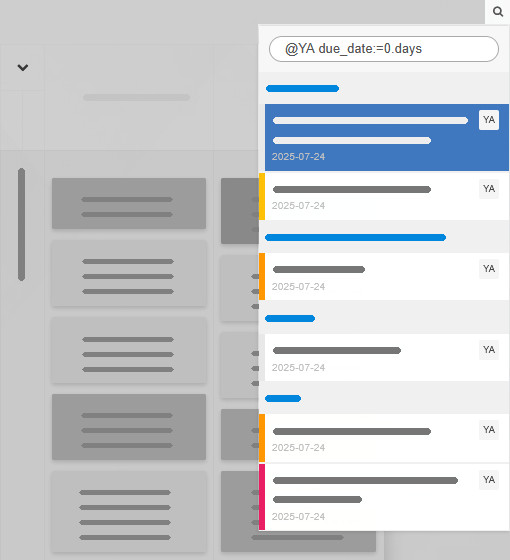 A custom Kanban Tool boards search for single user assignments due today