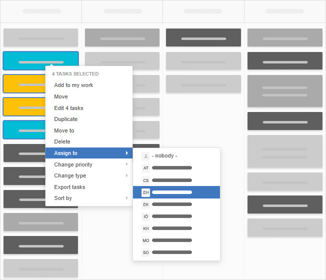 Assigning several tasks to a user with the right-click menu Assigning several tasks to a user with the right-click menu