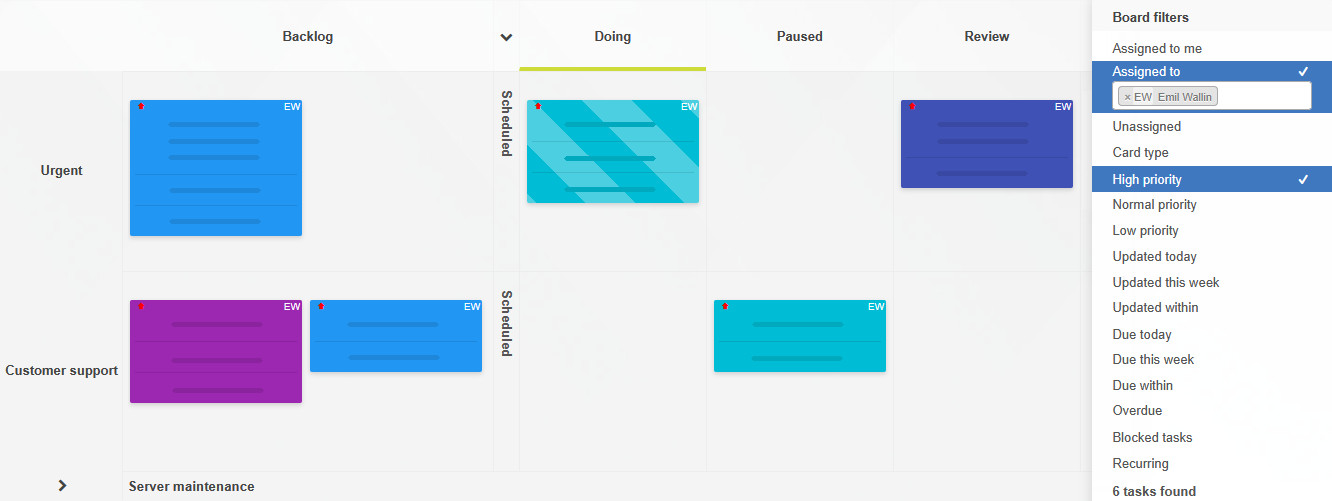 Board filtered for what matters now