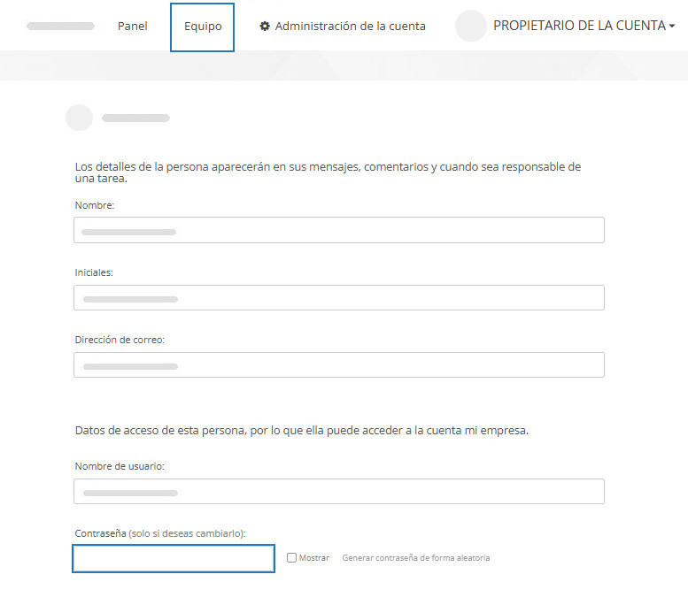 Cambiar la contraseña de otro usuario en la página Equipo
