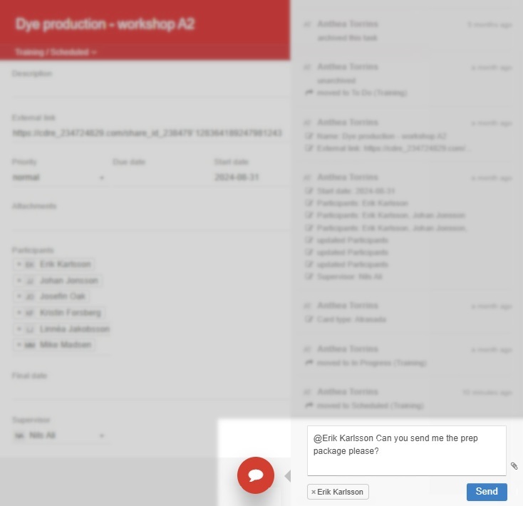 Collaborating through comments - Sticky notes with a chat option A comment - chatting space on a Kanban task card