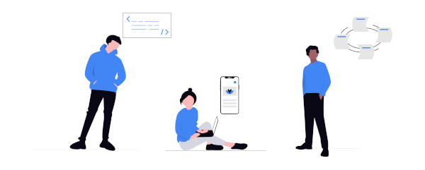Continuous discovery A team at work with graphs and devices around them