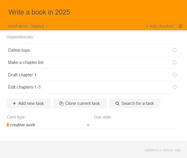 An abstract task split into actionable steps as dependent tasks