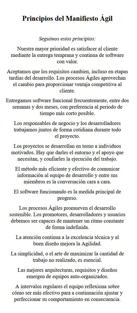 Manifiesto para el Desarrollo Ágil de Software - 12 principios