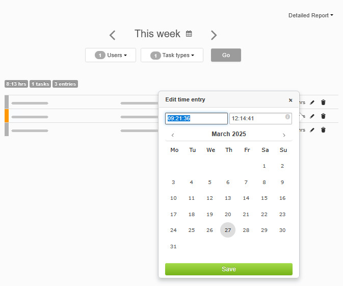 Editing a time entry from detailed time report Editing a time entry from detailed time report