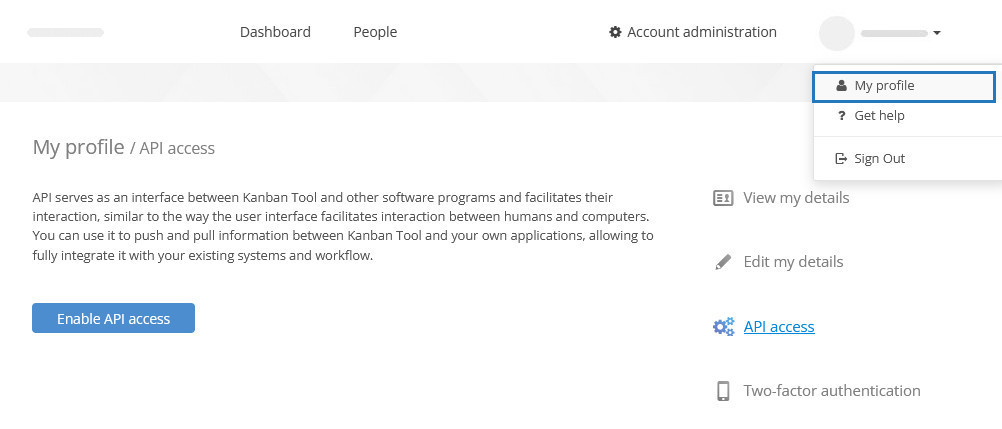 Enabling API access from My Profile