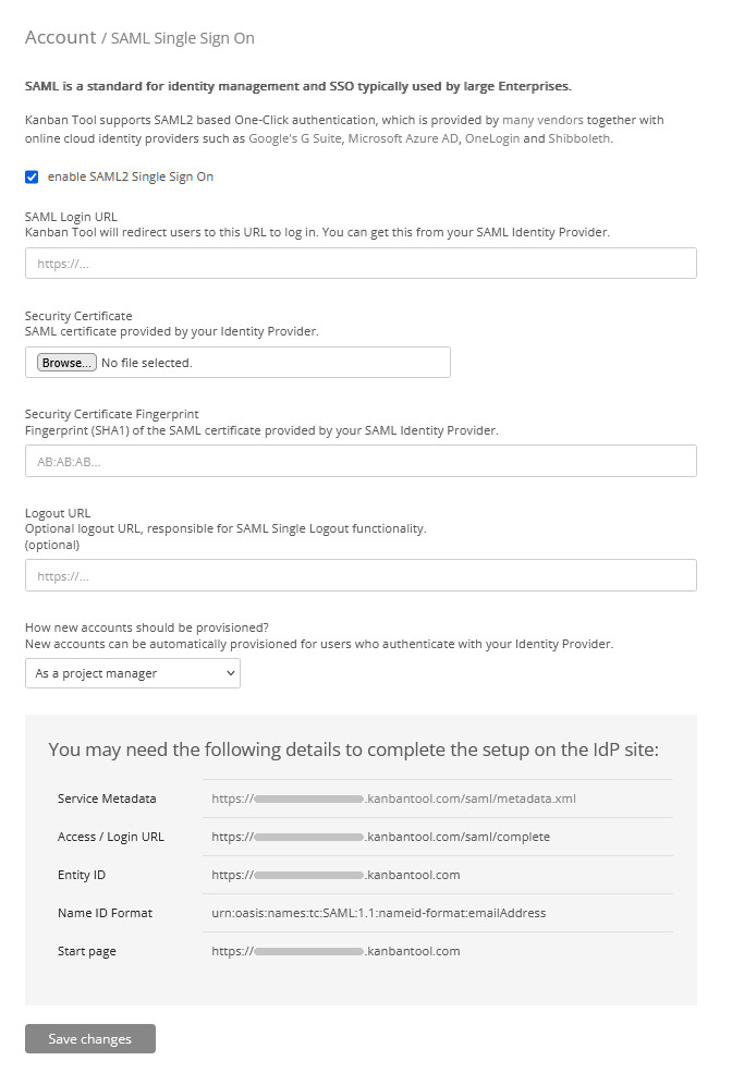 Enabling SSO with SAML