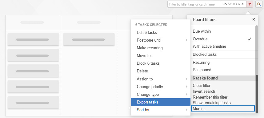 Exporting a selection of tasks