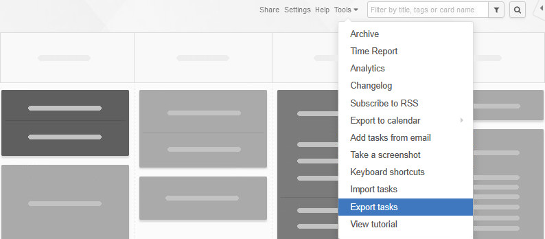 Exporting tasks from the Tools menu