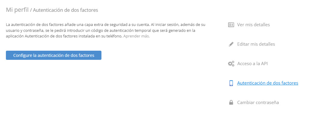 Habilitar la autenticación de dos factores