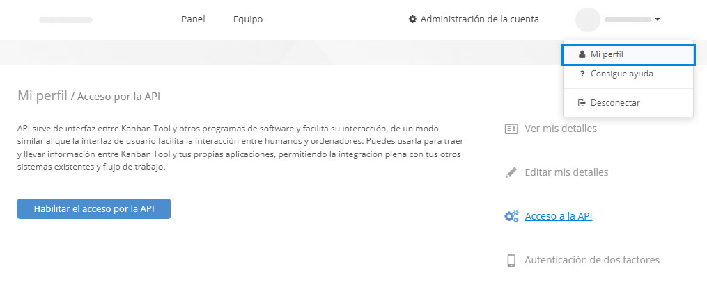 Habilitar el acceso a la API desde Mi perfil