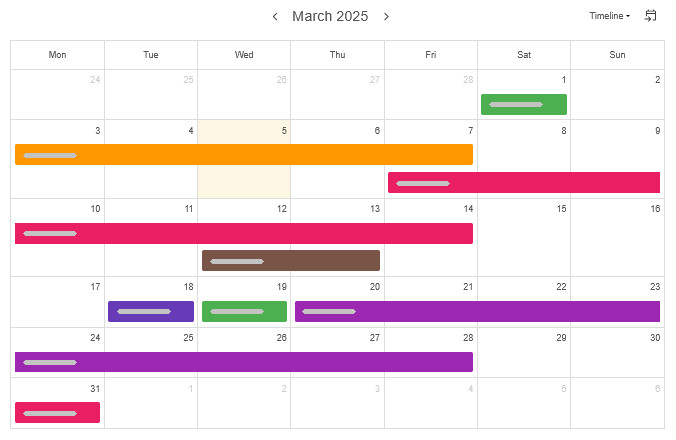 How can I visualize my project timeline - Calendar view