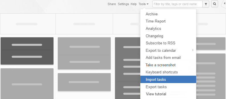 Import tasks - Tools menu option