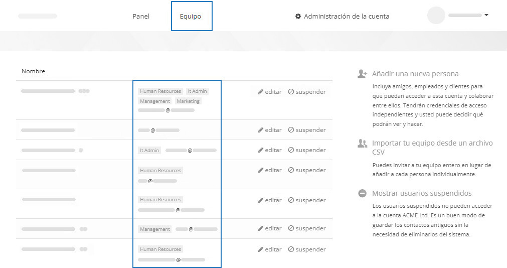 Indicadores de grupos de usuarios Indicadores de grupos de usuarios en la página Equipo