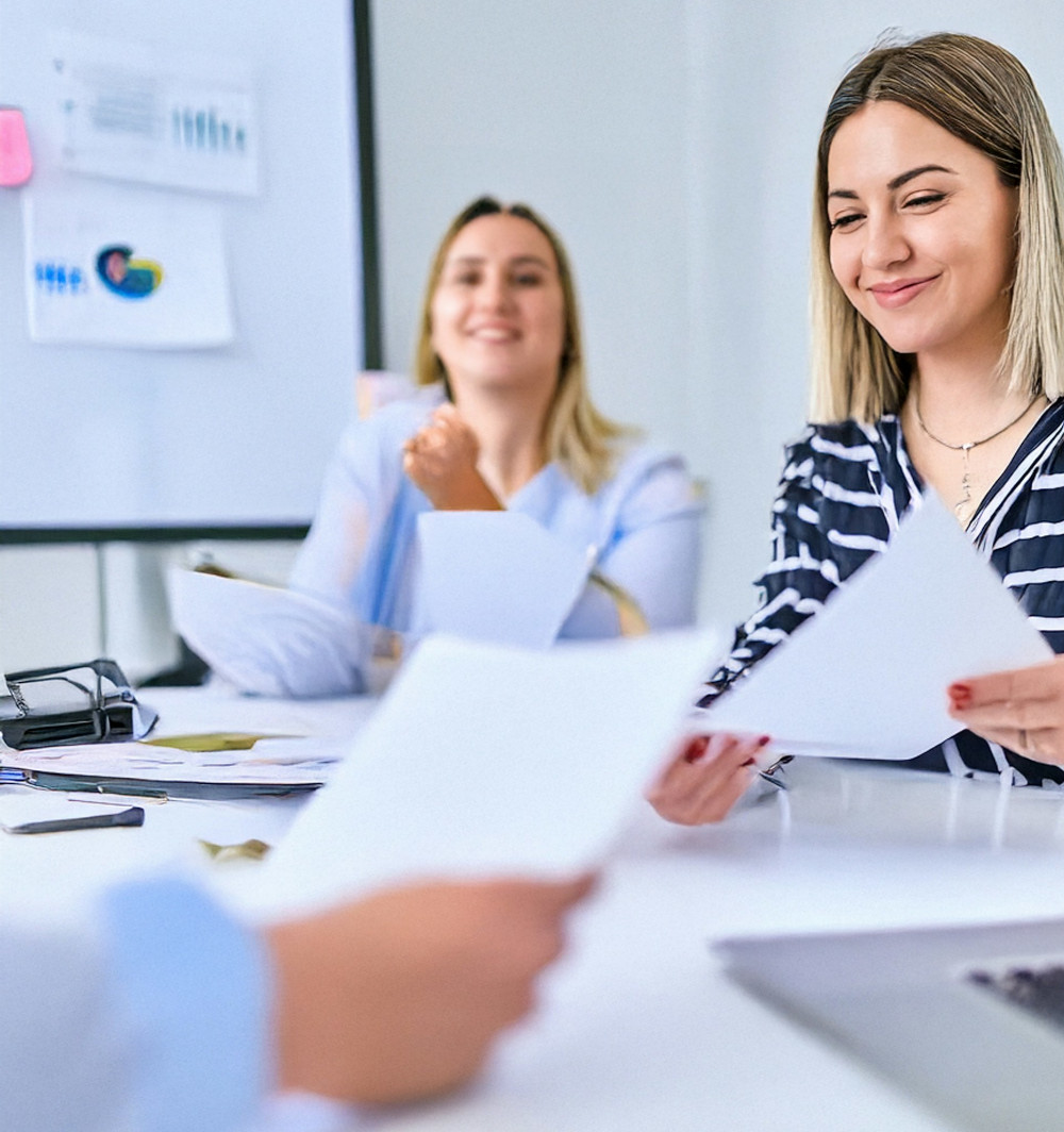 Coworkers focusing on paperwork