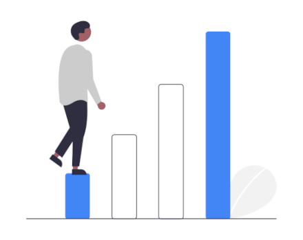 Kanban and HCCM Man ascends through a bar chart