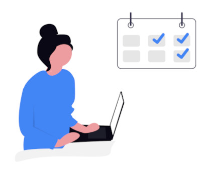 Kanban and ITIL Woman working on a laptop with a Kanban board on the wall behind her