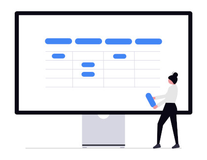 Kanban Change Management Woman working with a large Kanban-style timeline graphic