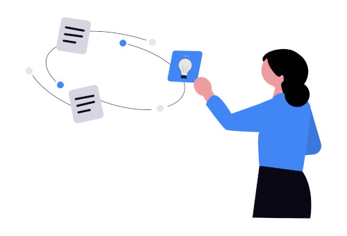 Kanban - continuous flow and evolution Woman juggles a flow of idea task cards