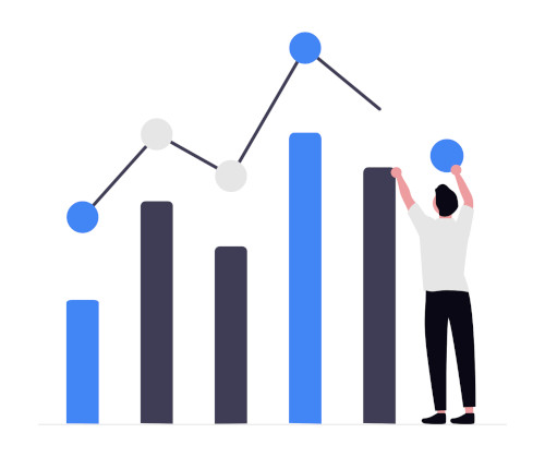 A man working with a large graph