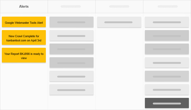 Kanban Tool board with mail alerts column