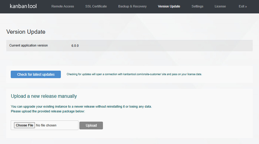 Kanban Tool On-Site version update