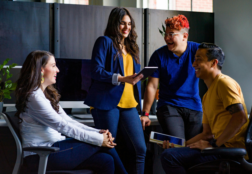 A happy team at an office
