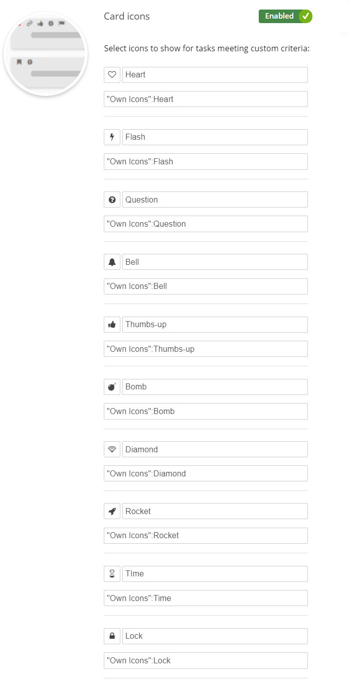 Own icons setting - power-up side