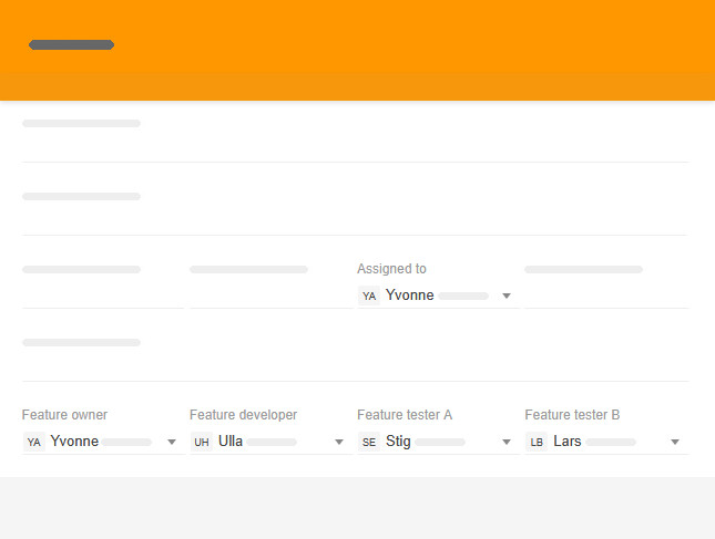 Kanban Tool task card with indicators of people responsible at every work stage