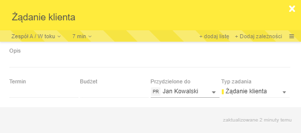 Przykładowy szablon kartki Kanban