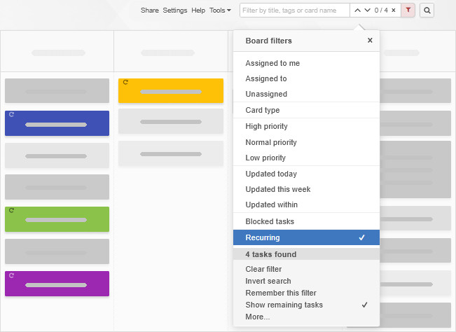 Recurring tasks board filter