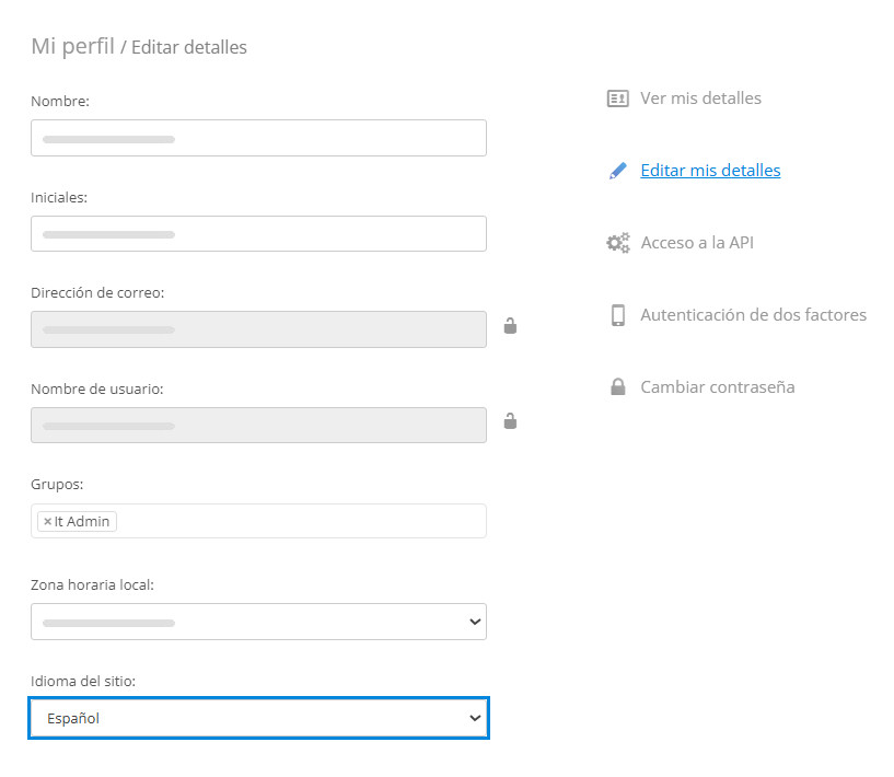 Seleccionar el idioma de la interfaz en Mi perfil
