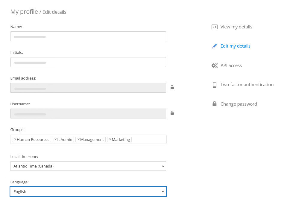 Selecting the interface language at My profile
