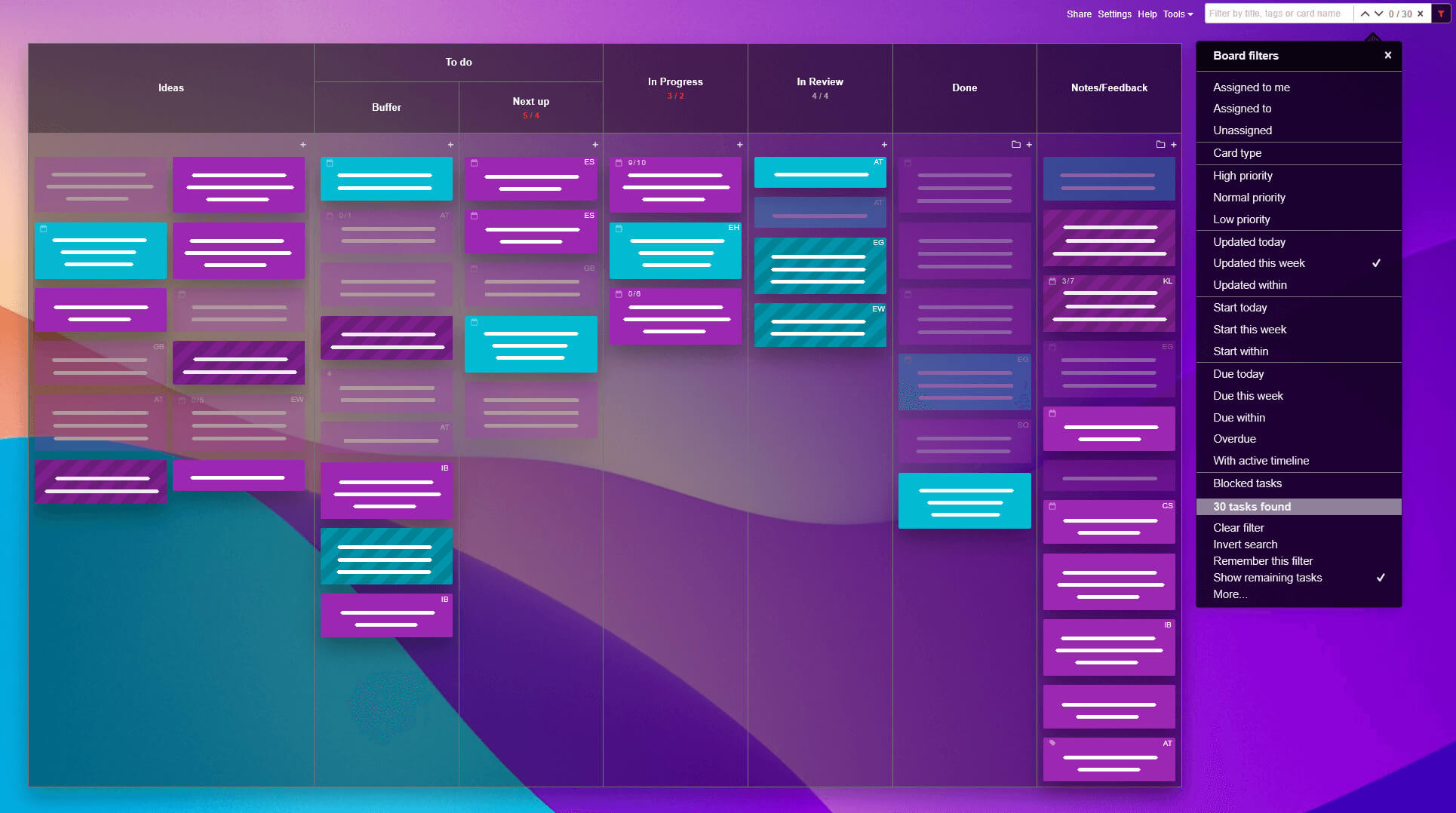 Filtering a Kanban Tool board to find stale untouched tasks