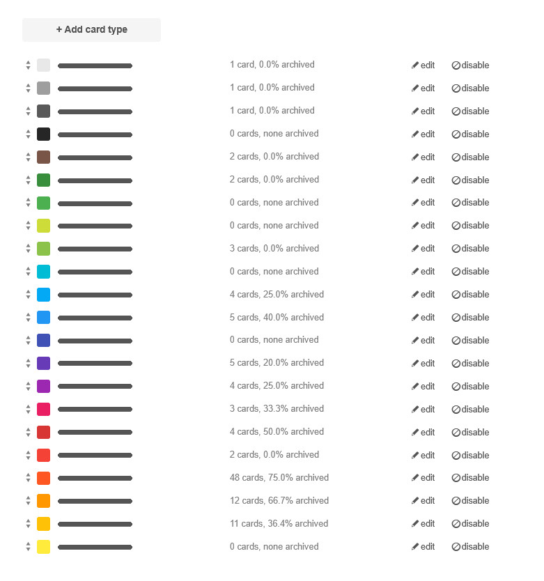 Editing available card colors under settings