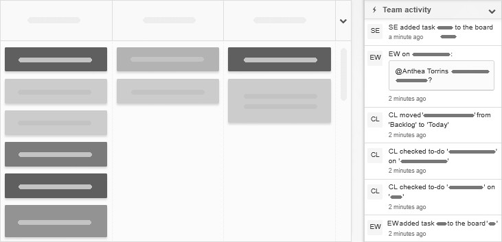 The Team Activity feed in the board's side panel