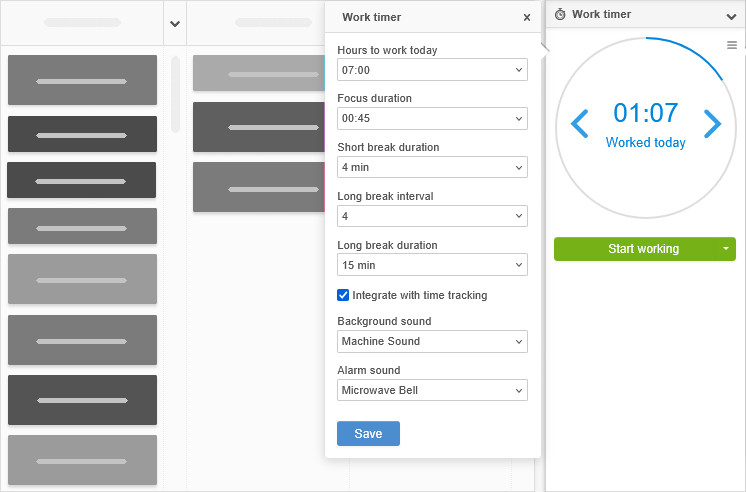 The Work Timer power-up options