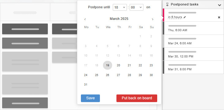 Updating a postponed task schedule