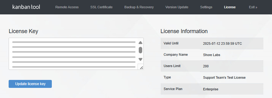 Updating Kanban Tool On-Site license key