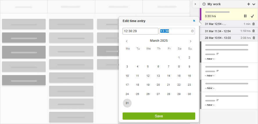 Updating or creating a time entry Updating or creating a time entry
