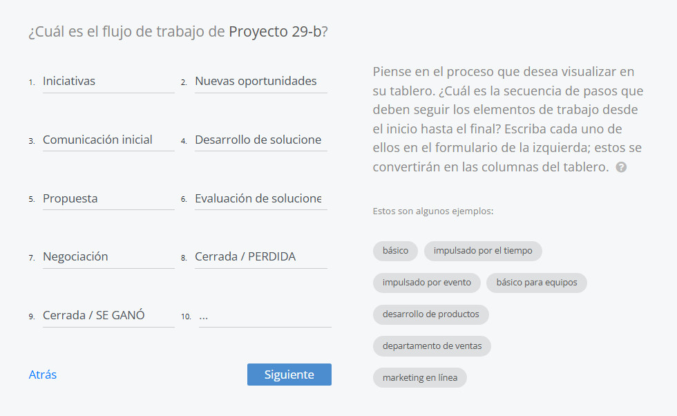 Definición de las etapas del flujo de trabajo mediante una plantilla prediseñada