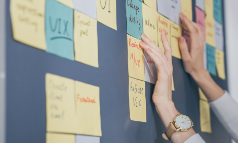 A visual board with sticky notes