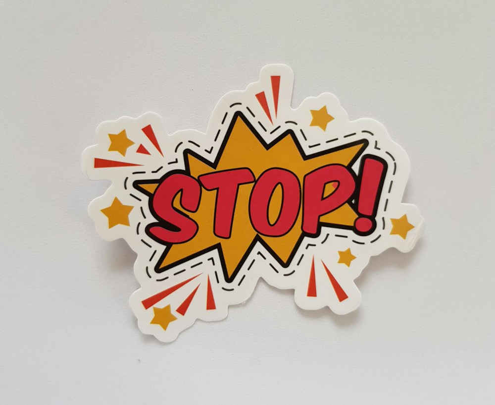 A stop sticker