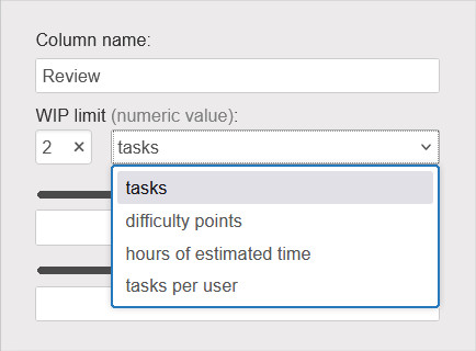 Work in progress limit options in kanbantool-com