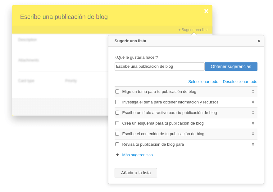 Generación de sugerencias de listas en una tarjeta de la Kanban Tool con un asistente de AI