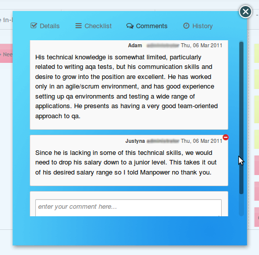 Kanban card comments