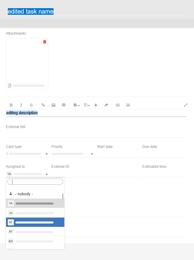Editing Kanban Tool task details